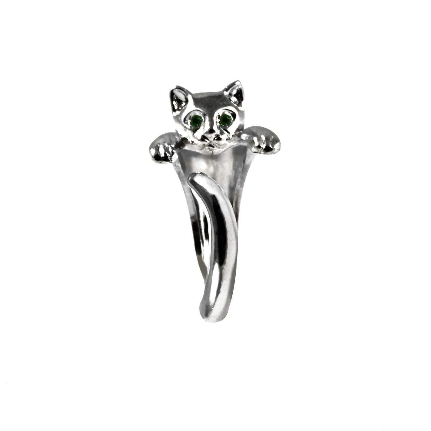 Anello Gattino Argento 925 Occhi Verde Smeraldo