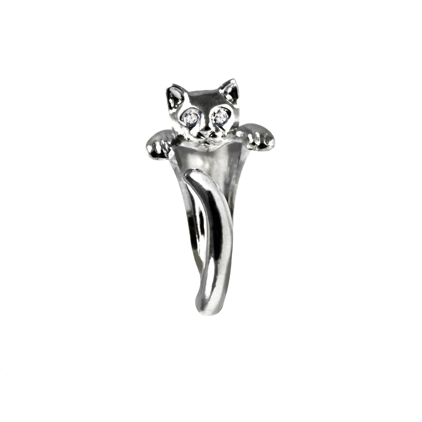 Anello Gattino Argento 925 Occhi Verde Smeraldo